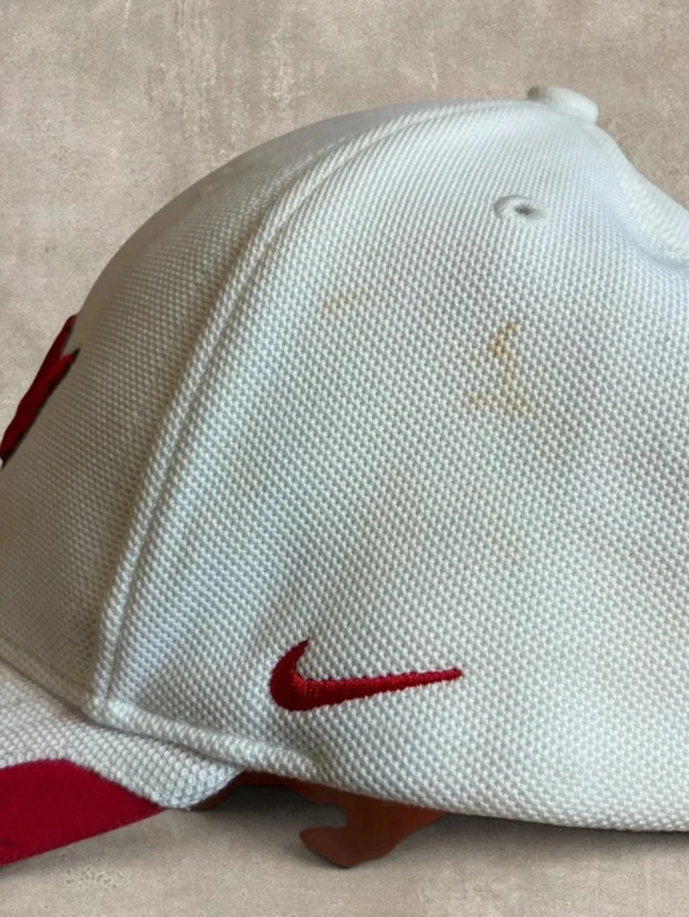 Vintage Nike Team Maryland Terps Hat Off White Red Script Strapback Dri FIT Cap